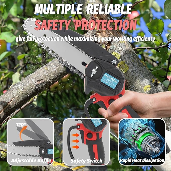 Portable 6-inch mini chainsaw in use on wood